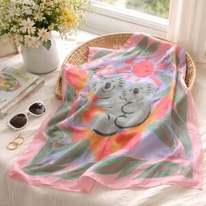 KEN DONE 1986 Vintage Silk Scarf 29” Pink Koalas Sun Australia 100% Silk